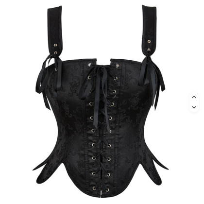 Brokát virágos sima fűző, fekete